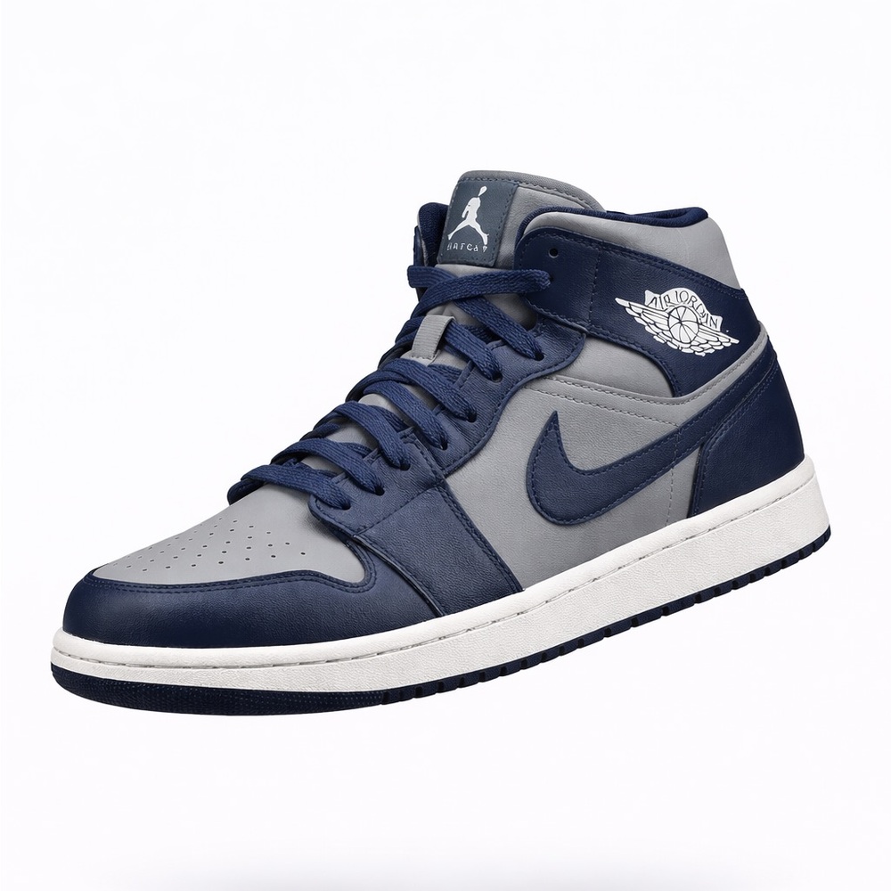 Nike Air Jordan 1 Mid Georgetown Midnight Navy Cool Grey Mens Sz 9.5 - Picture 1 of 9